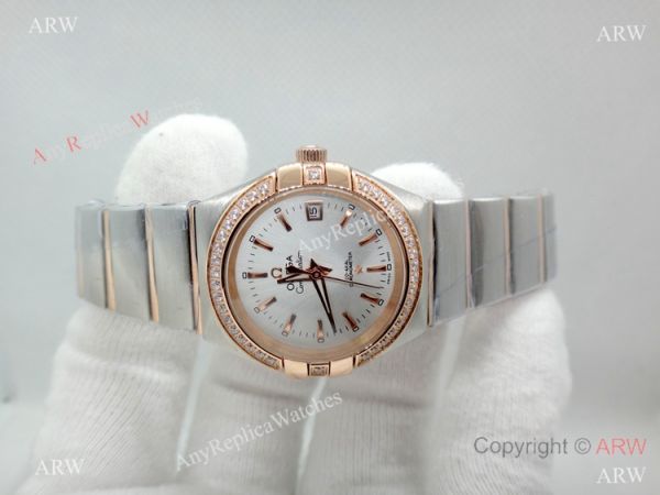 replica Women Omega Double Eagle 2-Tone Rose Gold Diamond High Quality China WATCHES 1