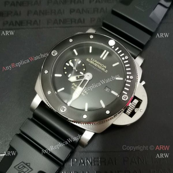 replica Copy Panerai Submersible PAM 389 Men Blue Logo Rubber Strap WATCHES 1