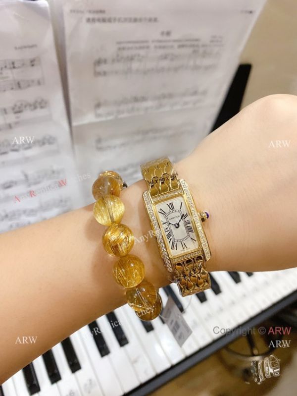 replica 2020 NEW! Cartier Tank AmEricaine Yellow Gold Quartz WATCHES 1