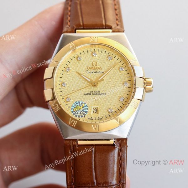 replica New! Swiss Omega Constellation Gents 39mm es Gold Face Diamond Markers WATCHES 1