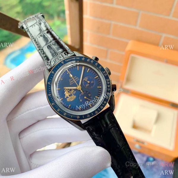 replica New Style Omega Apollo 11 Chronograph Gold Black WATCHES 1