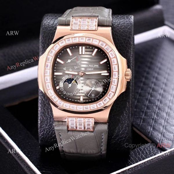 replica AAA Copy Patek Philippe Nautilus Power Reserve Rose Gold Diamond Bezel WATCHES 1