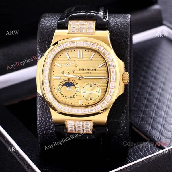 replica AAA Copy Patek Philippe Nautilus Yellow Gold Power Reserve es Diamond Bezel WATCHES 1