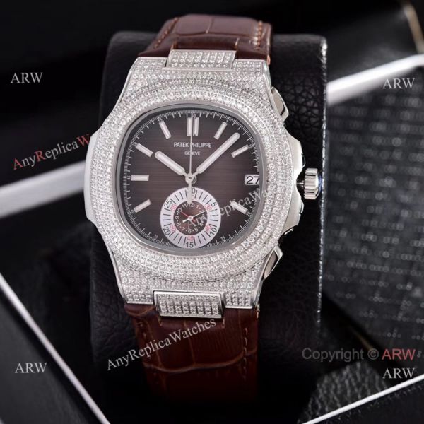 replica Japan Grade Patek Philippe Nautilus Chrono es Diamond Silver Case WATCHES 1