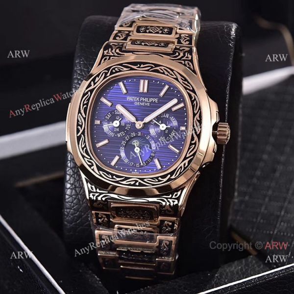 replica Knockoff Patek Philippe 5740 Nautilus Rose Gold Engraving Gray Gradient Face WATCHES 1