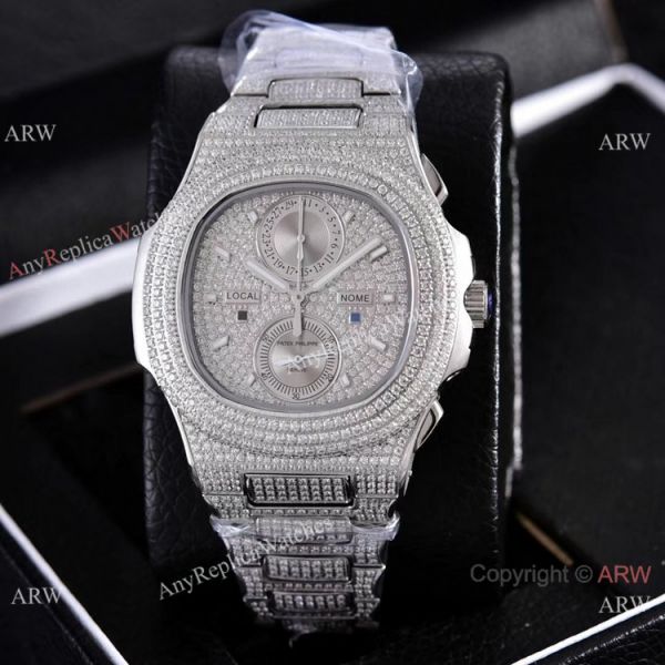 replica Copy Patek Philippe Nautilus Chrono es Yellow Gold Full Diamonds 40mm WATCHES 1