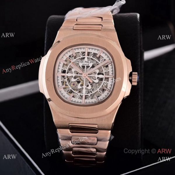 replica Faux Patek Philippe Nautilus Skeleton Dial Rose Gold es WATCHES 1