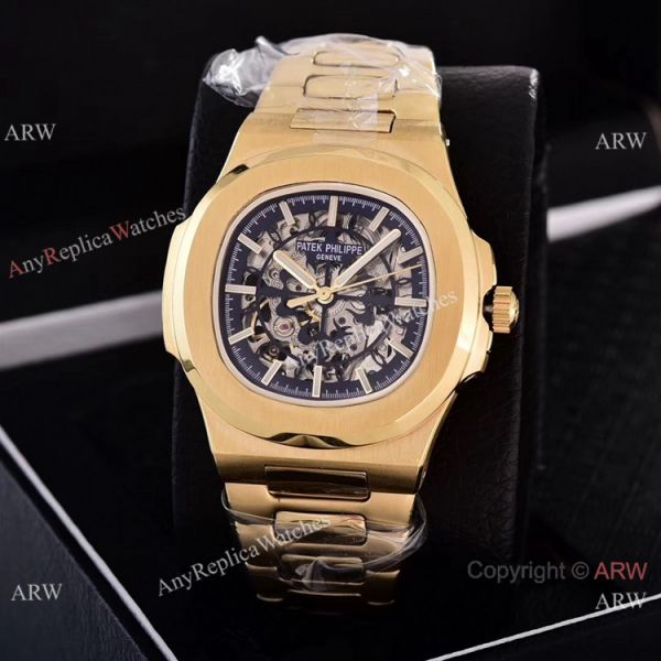 replica Faux Patek Philippe Nautilus Skeleton Yellow Gold WATCHES 1