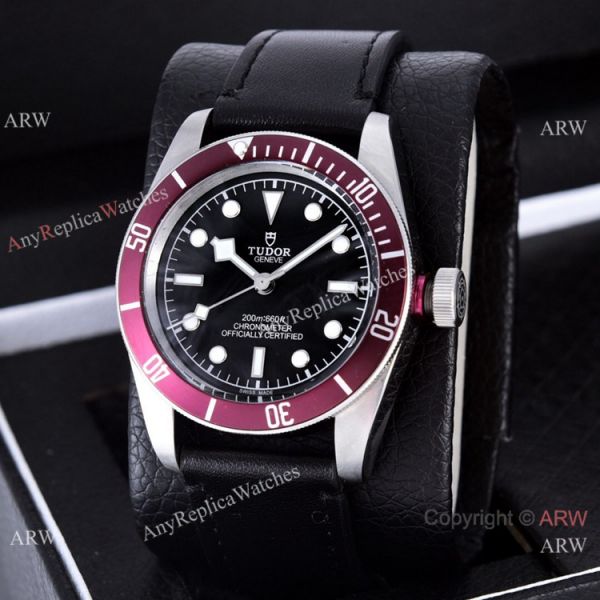 replica Clone Tudor Heritage Black Bay Automatic es Dark Red Bezel Silver Case WATCHES 1