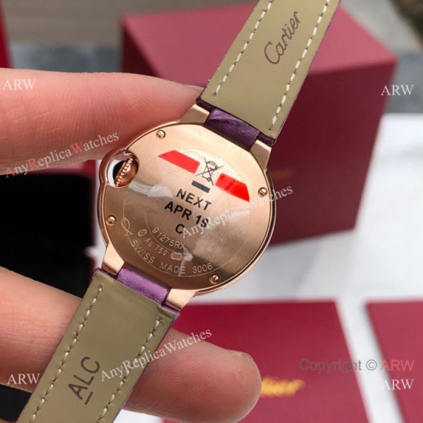 replica Swiss Copy Cartier Ballon Bleu 30mm Swiss Quartz Purple Leather Strap WATCHES 1