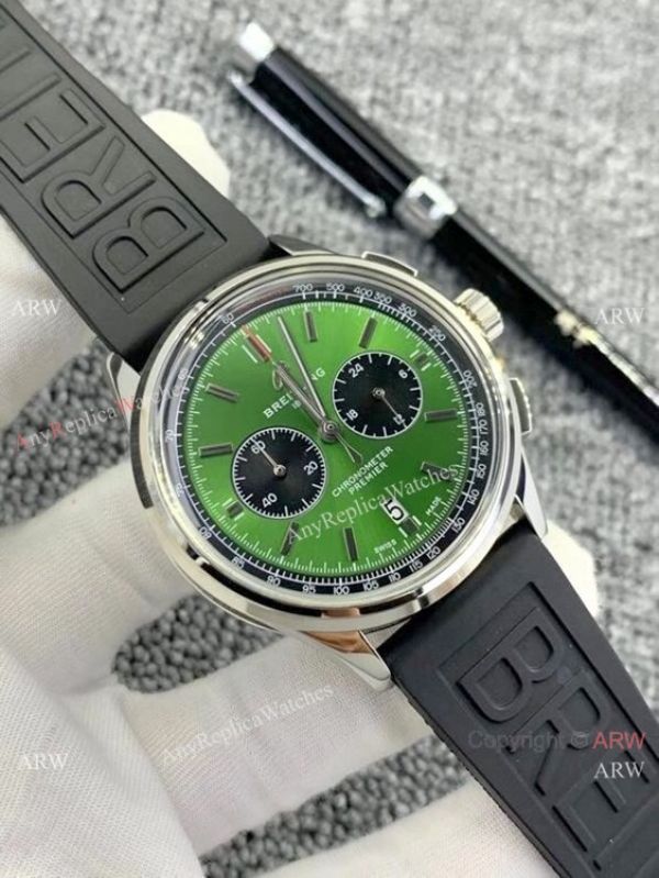 replica Breitling Premier B01 Chronograph Copy es Blue Rubber Strap WATCHES 1