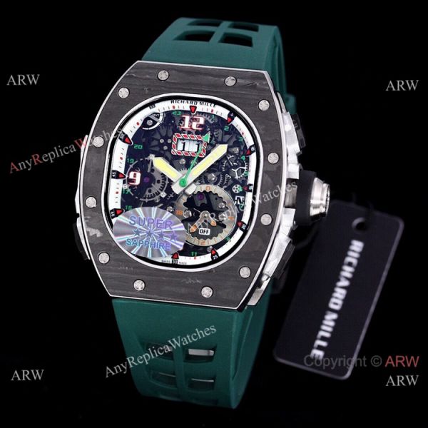 replica Best RM 62-01 Richard Mille Tourbillon Vibrating Alarm ACJ Green Rubber Band WATCHES 1