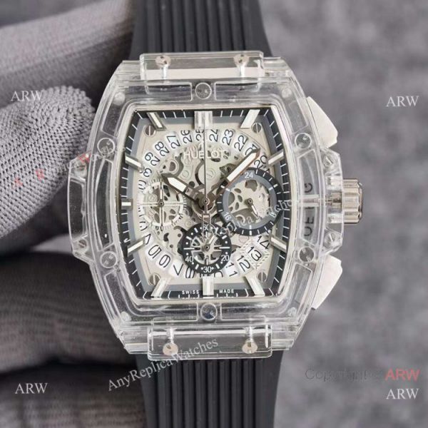 replica Top Quality Hublot Spirit of Big Bang Transparent Blue Rubber Strap WATCHES 1