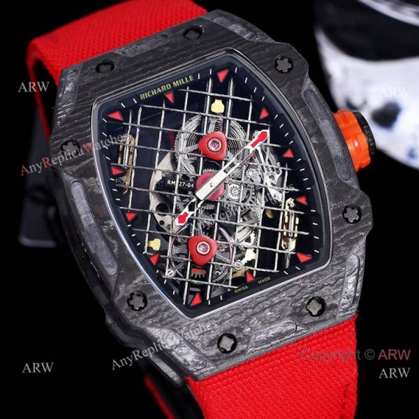 replica Best New Richard Mille RM 27-04 Tourbillon Rafael Nadal Tennis Court Red Fabric Strap WATCHES 1