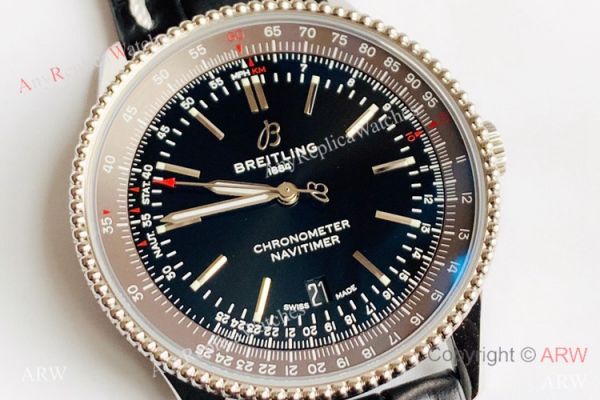 replica V7 Factory Swiss Breitling Navitimer 1 Black Dial Black Leather Strap WATCHES 1