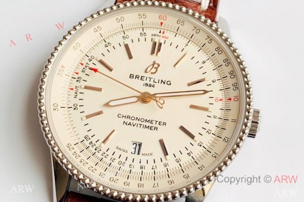 replica V7 Factory Swiss Breitling Navitimer 1 Stainless Steel Brown Leather Strap WATCHES 1