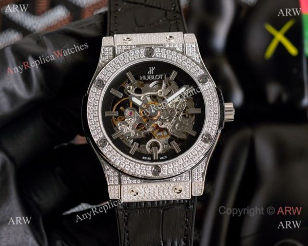 replica Copy Hublot Classic Fusion Iced Out es Hollow Dial WATCHES 1