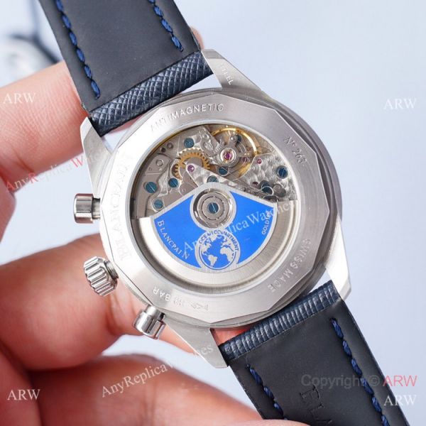 replica 2021 Swiss Copy Blancpain Bathyscaphe Chronographe Flyback Silver and Blue WATCHES 1