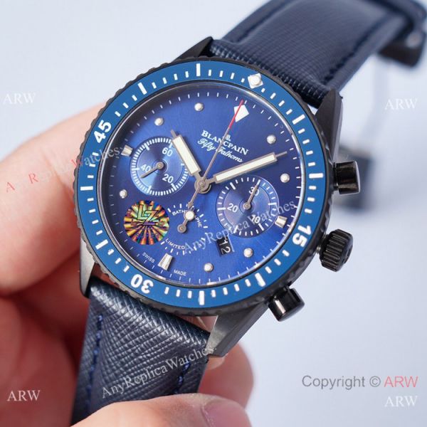 replica 2021 Swiss Copy Blancpain Fifty Fathoms Bathyscaphe Chronographe Flyback Black and Blue WATCHES 1
