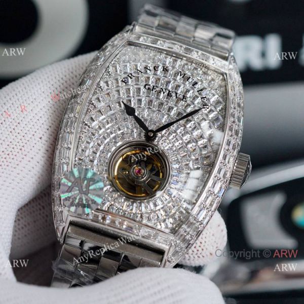 replica Clone Franck Muller Cintree Curvex Flying Tourbillon 43mm Iced Out Rose Gold WATCHES 1