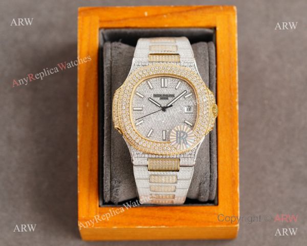 replica AAA Grade Copy Patek Philippe Nautilus Swiss 9015 40mm Gold Diamond Dial 2-Tone WATCHES 1