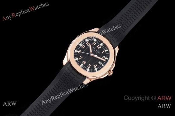 replica Swiss Quality Copy Patek Philippe Aquanaut Rose Gold Black Dial Citizen 8215 WATCHES 1