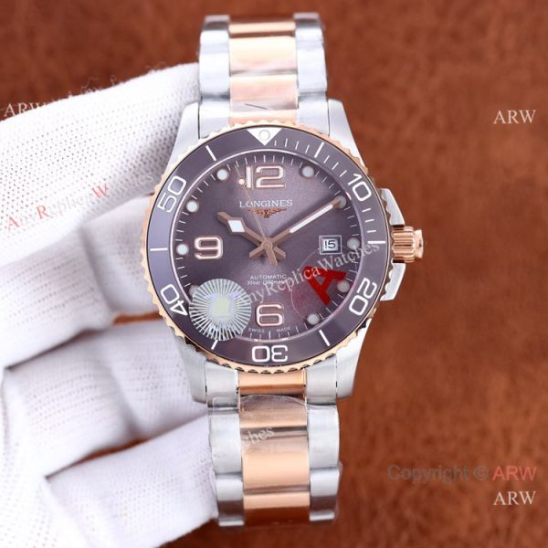 replica Best Longines Hydroconquest Two Tone Rose Gold Purple Ceramic 41mm WATCHES 1