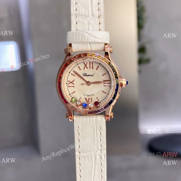 replica Chopard Happy Sport Quartz 30mm Rainbow bezel Rose Gold WATCHES 1