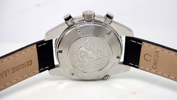 Omega : Omega Seamaster Knockoff Co-Axial Black Chronograph Leather Strap WATCHES 2