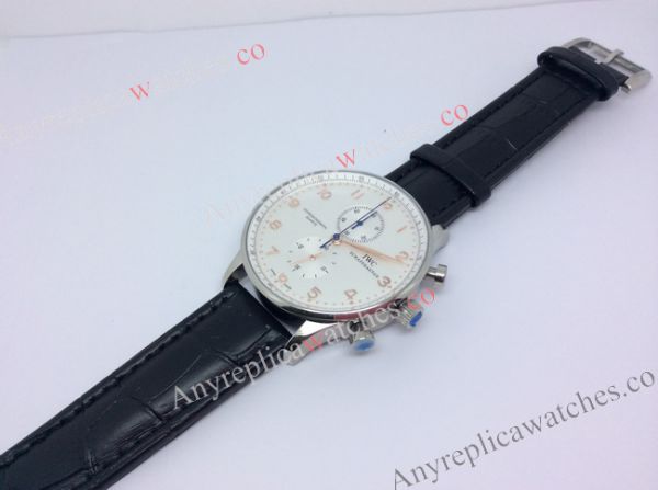 IWC Schaffhausen SS White Face Rose Gold Number Black Leather WATCHES 2