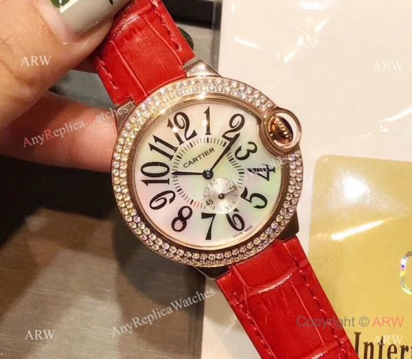 Womens Fake Cartier Ballon Bleu Rose Gold Diamond Bezel Quartz 36mm WATCHES 2