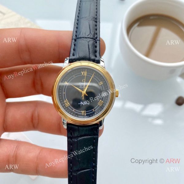 Clone Omega De Ville Prestige Ladies es Brown Leather Strap WATCHES 2