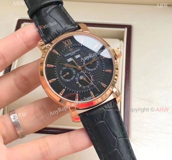 Fake Vacheron Constantin es For Sale Brown Leather Strap Black Dial WATCHES 2