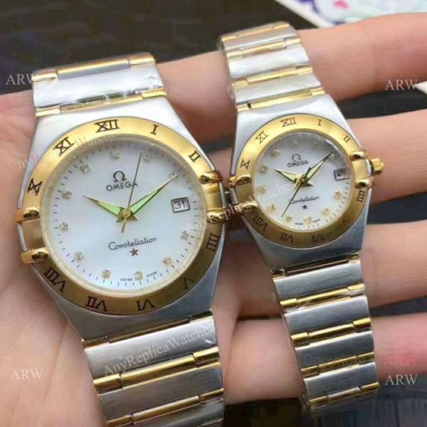 Omega Constellation Quartz Two Tone White MOP Face Omega Couple WATCHES 2