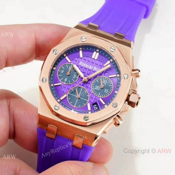 New Audemars Piguet Royal Oak Offshore Ladies Rose Gold Purple Strap WATCHES 2