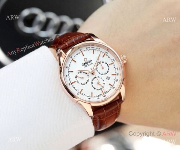 Copy Omega De Ville Complications Men es White Dial Black Band WATCHES 2