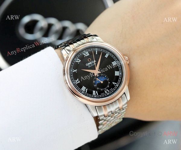 High Quality Omega De Ville Fake 2-Tone Rose Gold Moon Phase WATCHES 2