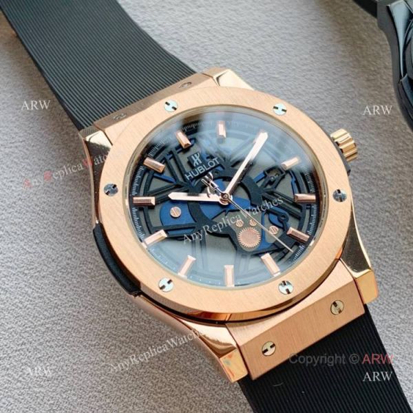 Copy Hublot Classic Fusion Men Black Case Rubber Bracelet WATCHES 2