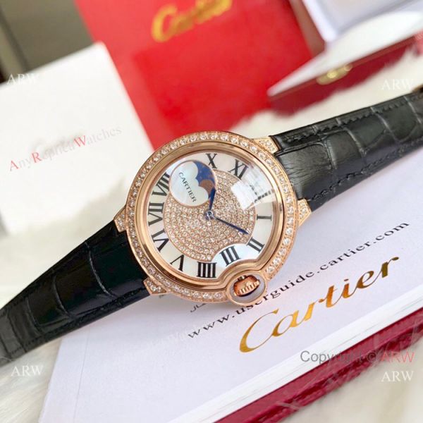 Ballon Bleu de Cartier 36mm Gold Diamond Green Leather Band WATCHES 2