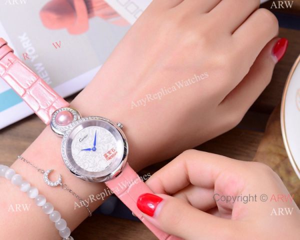 High Quality Copy Cartier Women es Rose Gold Blue Leather Strap WATCHES 2
