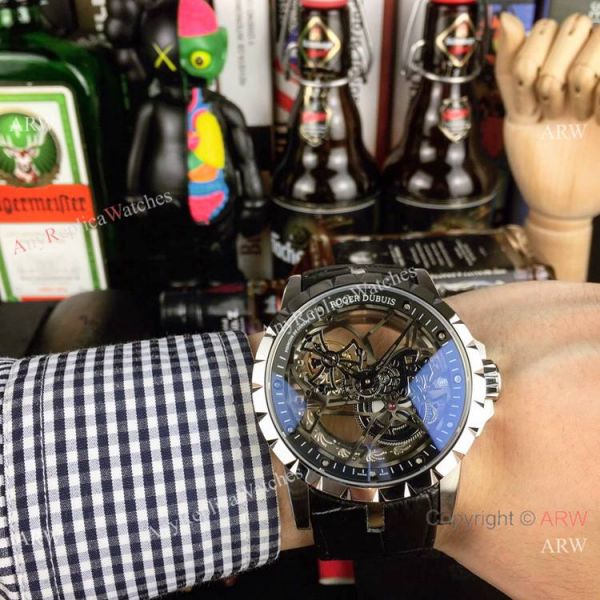 Copy Roger Dubuis Excalibur Flying Tourbillon es SS Gray Leather Strap WATCHES 2