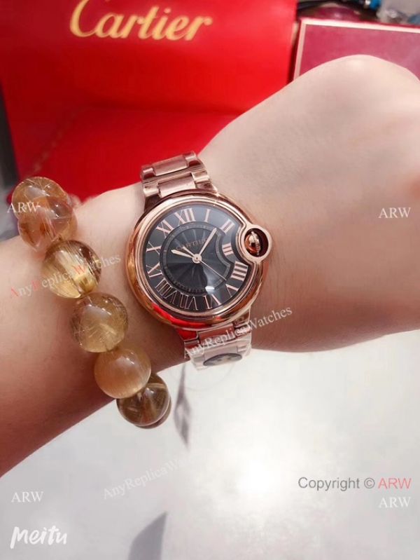 Japan Grade Cartier Ballon Bleu de Rose Gold Men New Black face WATCHES 2