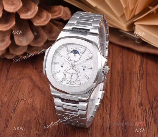 New Patek Philippe Nautilus Moon Phase Stainless Steel Black Dial WATCHES 2