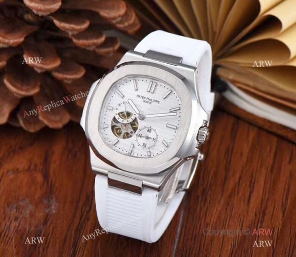 Copy Patek Philippe Nautilus Flying Tourbillon 42mm White Rubber Band WATCHES 2