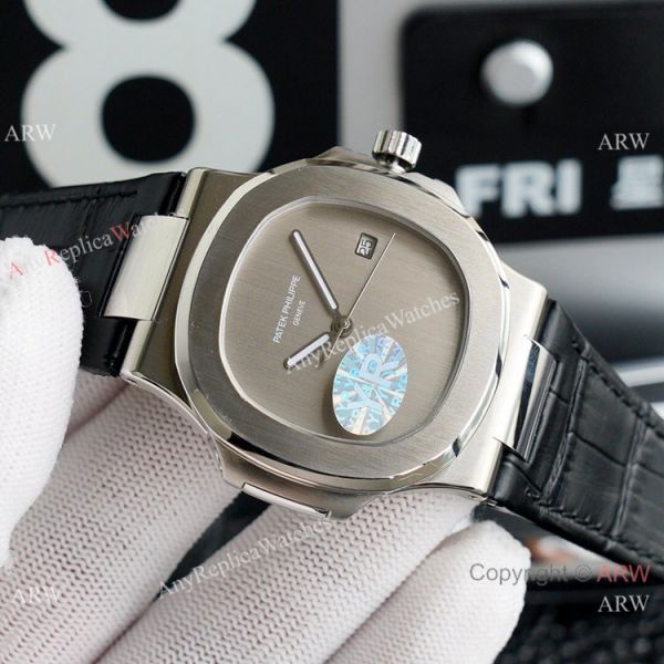 New! Copy Patek Philippe Nautilus Onyx Dial Leather Strap WATCHES 2