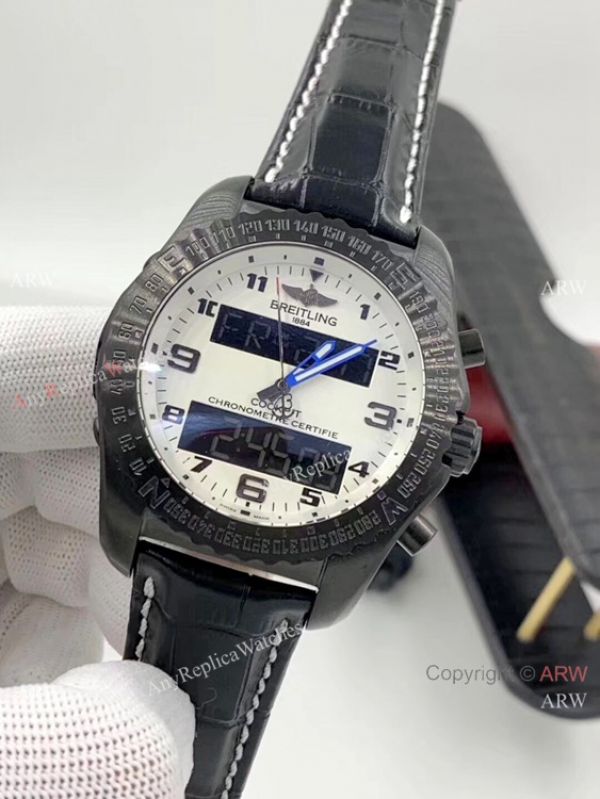 Breitling Cockpit B50 Black Steel Green Leather Strap Men es WATCHES 2