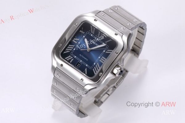 BV Factory 1:1 Copy Cartier Santos Mens Cartier Santos Blue Dial Steel es WATCHES 2