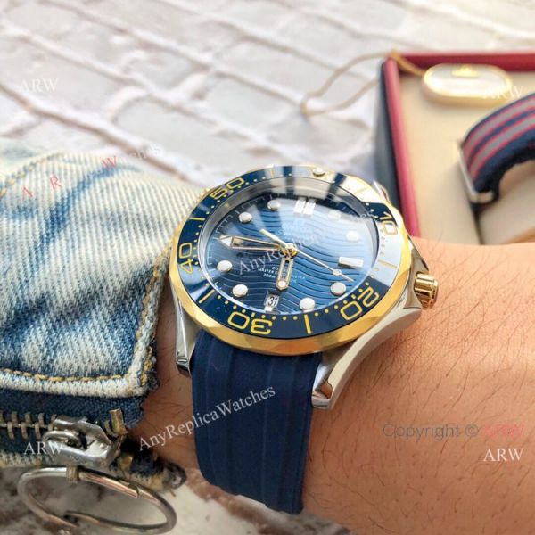 New Copy Omega Seamaster Diver 300 M Wrist 2-Tone Blue Ceramic WATCHES 2