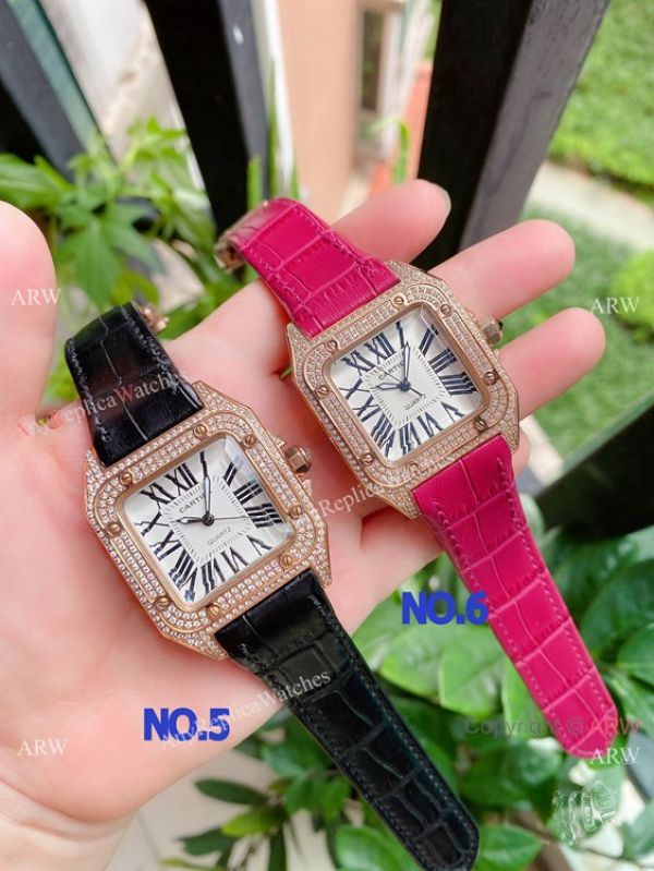 Luxury Copy Cartier Santos de Quartz es Rose Gold Diamond WATCHES 2