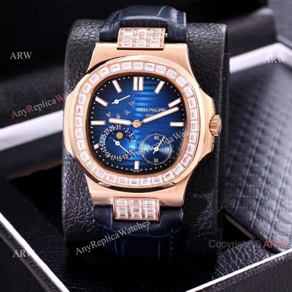 AAA Copy Patek Philippe Nautilus Power Reserve Rose Gold Diamond Bezel WATCHES 2